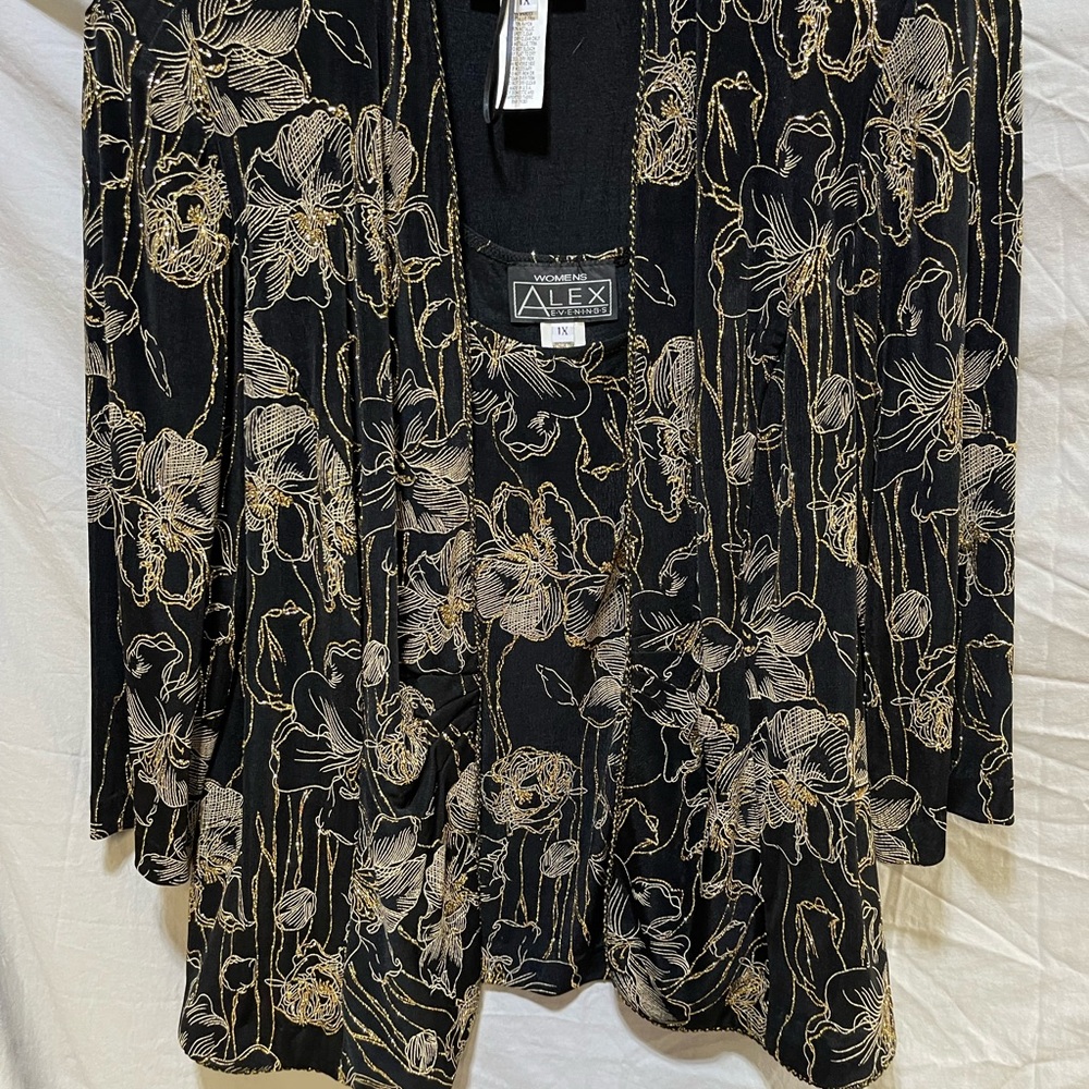 Women’s Alex Evenings - Black and Gold formal cocktail 2fer cami and jacket